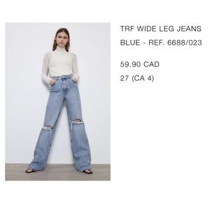 Zara TRF High Rise Wide Leg Jeans - Size 4